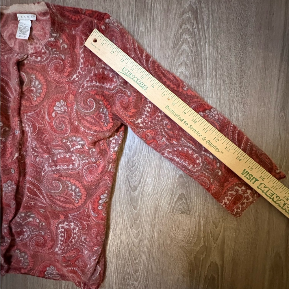 Womens Angora Wool Blend Cardigan Sweater Paisley Red Brown Size L​​ - Picture 5 of 9